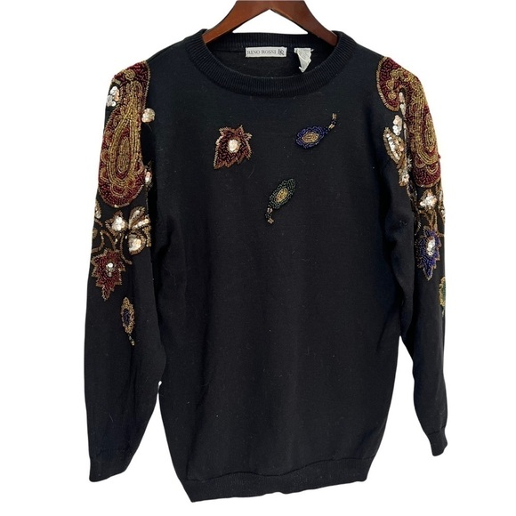 VINTAGE 1980's Rino Rossi Black Embellished Sequin Sweater Size S - Picture 2 of 8